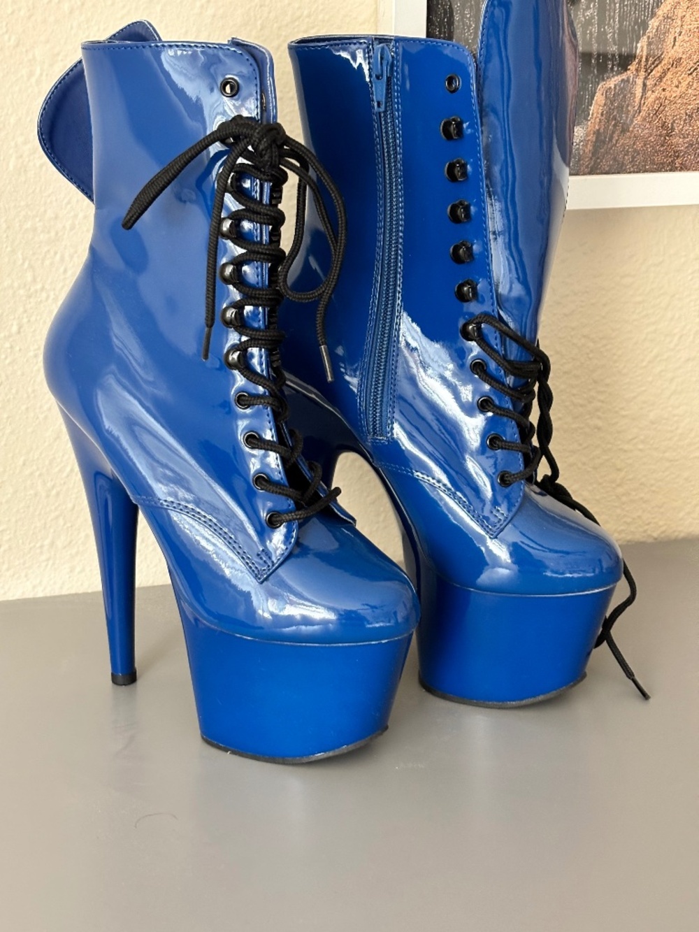 Pleaser cobalt blue lace up 6